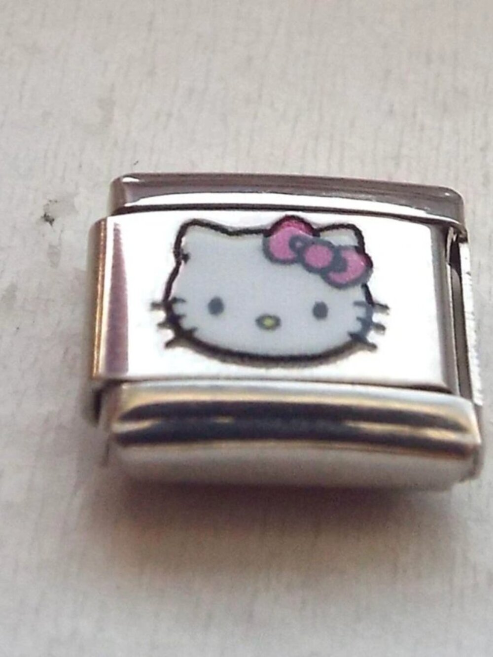 Enamel Hello Kitty with a bow 9mm stainless steel italian charm bracelet link